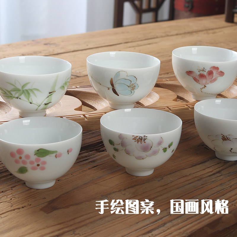 手绘茶杯中国风品茗杯德化白瓷薄胎青花瓷功夫茶具茶盏喝茶陶瓷杯