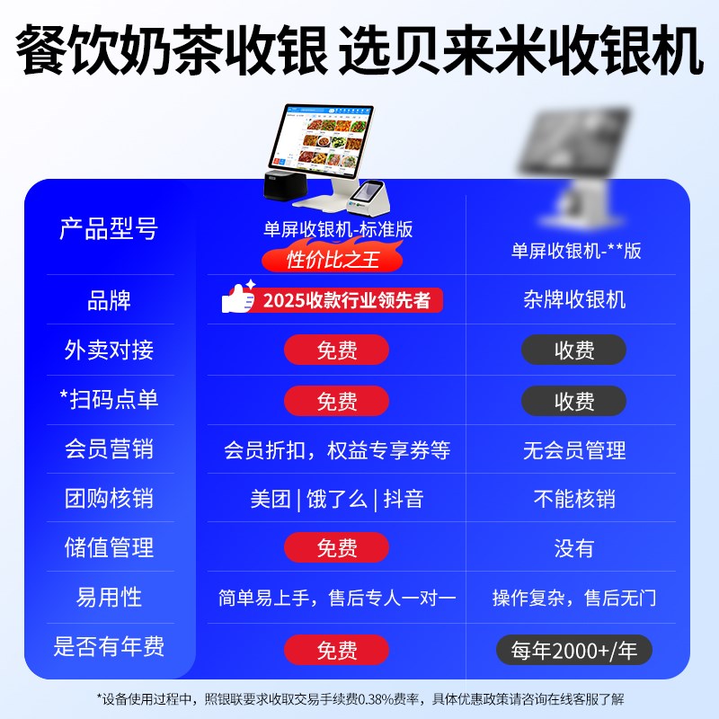 贝来米餐饮奶茶超市商场收银一体机管理系统外卖扫码点餐团购核销