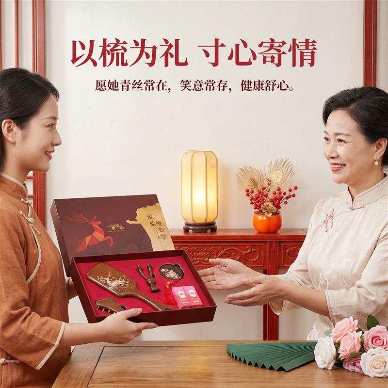 母亲节礼物定制刻字木梳礼盒送妈妈礼物檀木梳子礼盒送长辈礼品