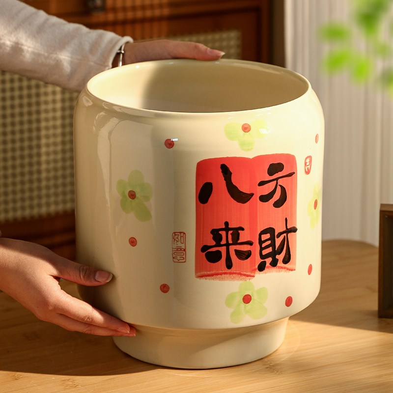 手绘八方来财陶瓷花盆家用中国风室内桌面摆放冬青三角梅专用兰花