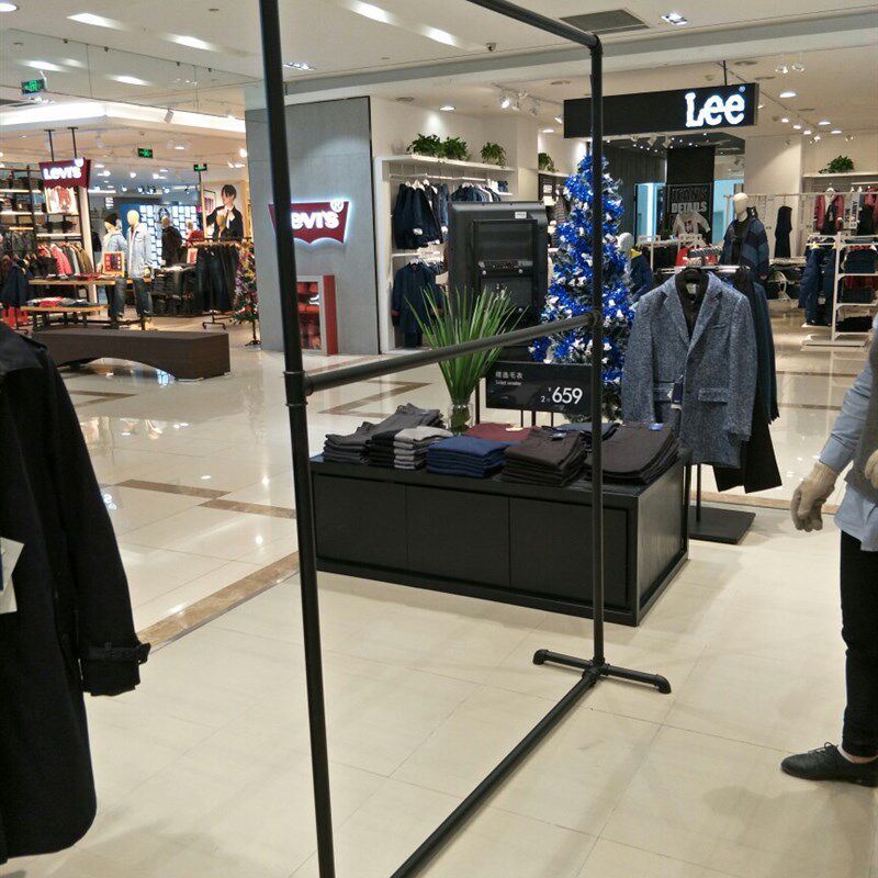 加厚水管挂衣架服装展示架双层铁艺落地架复古龙门架服装店展示架