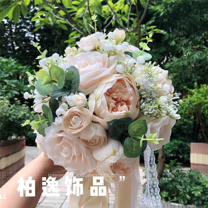 欧式新娘手捧花香槟色牡丹玫瑰花小清新甜美花球