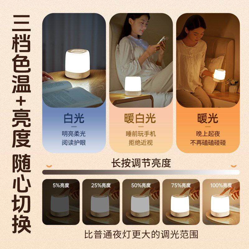 日系LED小夜灯充电款卧室床头睡眠月子婴儿哺乳护眼儿童夜间台灯