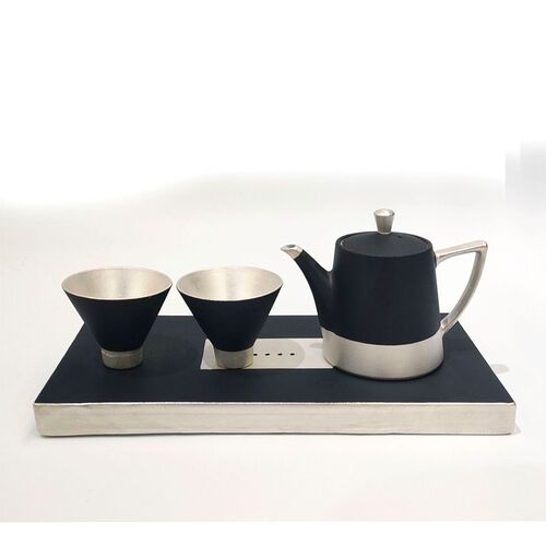 新中式诧寂风陶瓷刷银茶具套装盖碗茶杯茶壶样板间摆件装饰品