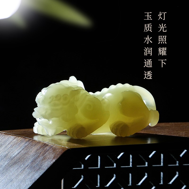 招财貔貅摆件天然青玉手把件客厅书房公司装饰新房乔迁送朋友礼物