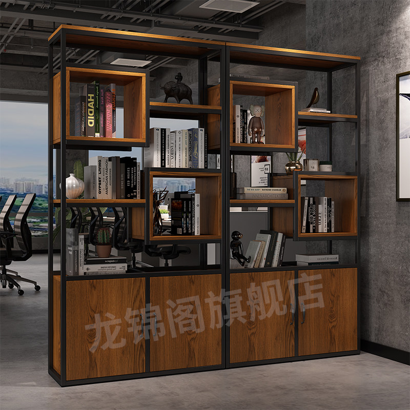 公司隔断墙置物架办公室铁艺屏风隔断简约镂空展示架客厅花架书柜