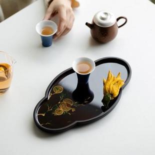国潮风小干泡茶承家用简约托盘 夏禾茶具手绘竹制漆器壶承创意中式