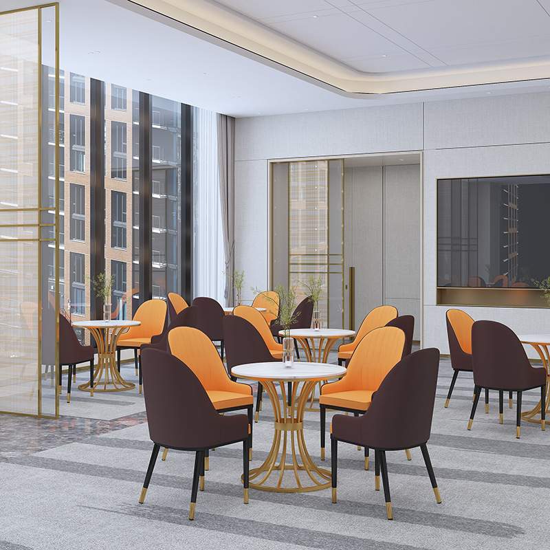 售楼部洽谈桌椅组合北欧现代商业谈判区会客接待岩板小圆一桌四椅
