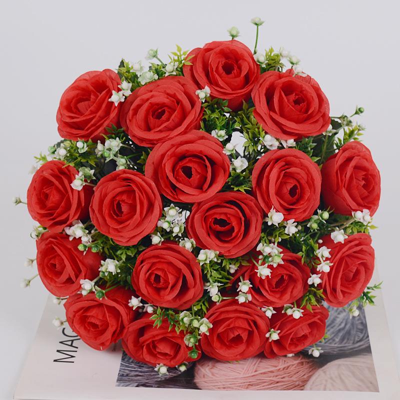 犇鹿仿真花玫瑰花束假花18头情人玫手捧花客厅装饰摆件绢布人造花