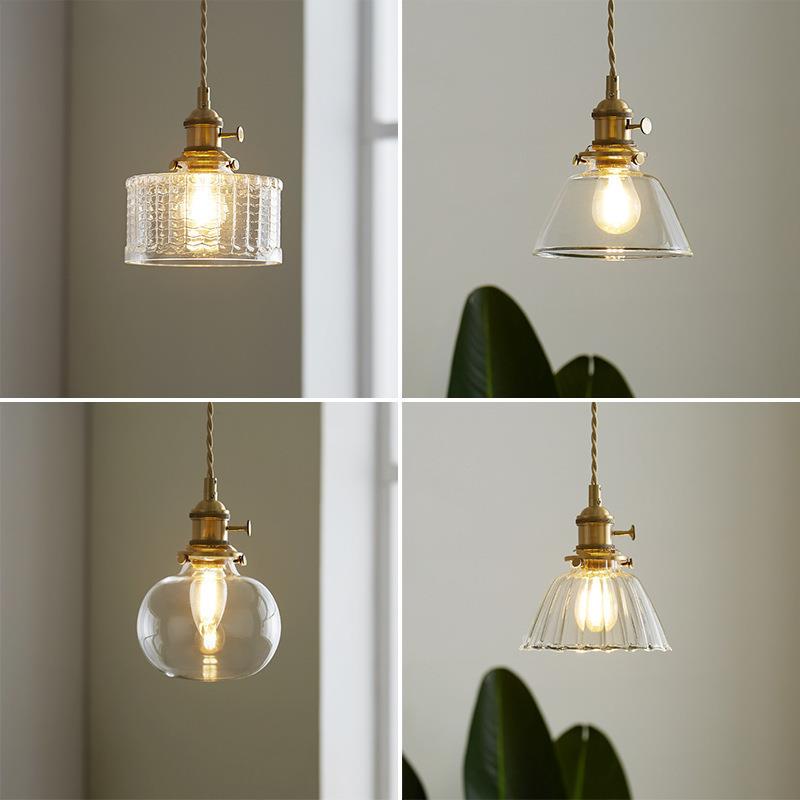 北欧餐厅吊灯现代简约日式复古黄铜玻璃吊灯创意饭厅餐桌吧台灯具