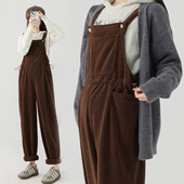 孕期孕妇背带裤 子 洋气减龄女加厚不勒肚子加绒裤 冬装 外穿春秋装