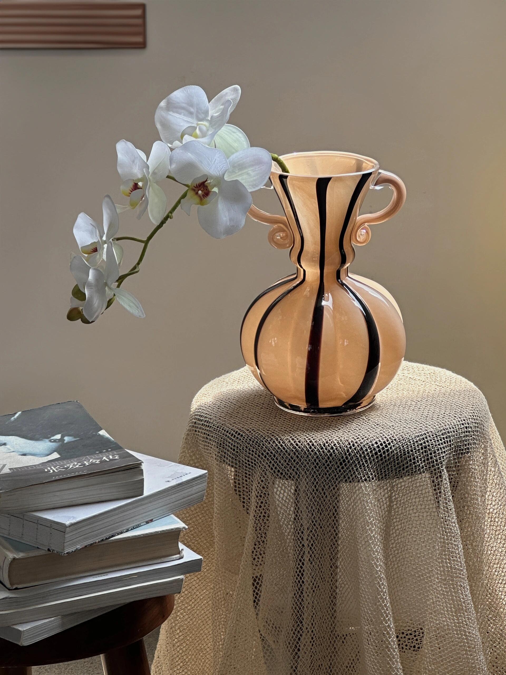 中世纪法国双耳玻璃花瓶餐桌咖啡桌花瓶装饰品插花花干花装饰花瓶