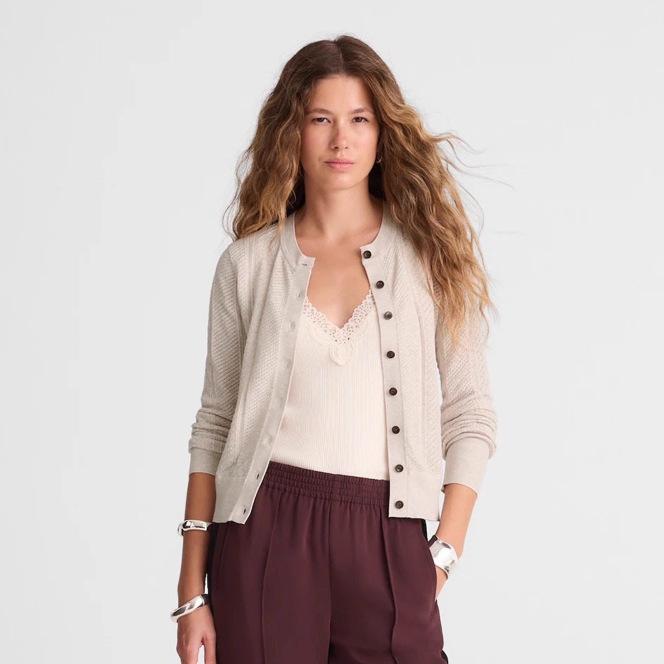 老钱风V领纽扣开衫女针织衫