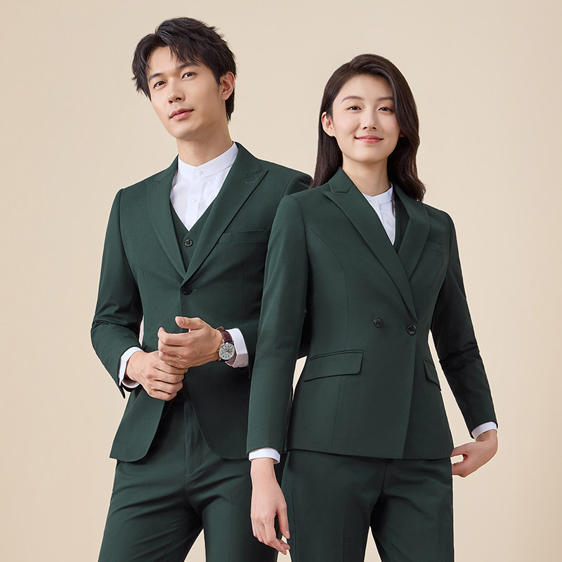 墨绿色时尚西装套装男女秋冬修身职业经理上班工作服高端商务正装