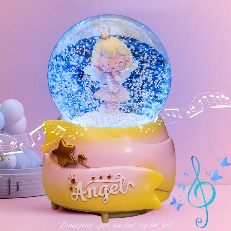 新款皇冠天使女孩梦幻星辰系列水晶球音乐盒节日生日礼品