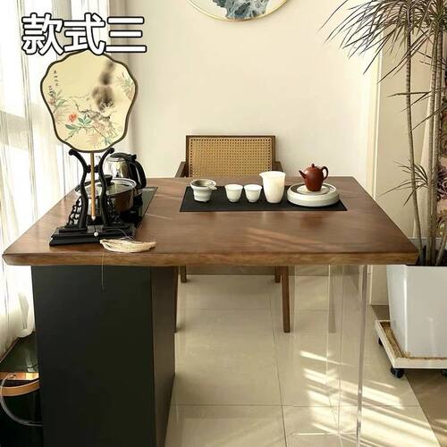 实木阳台茶桌大板悬空家用椅组合办公室电脑桌接待书桌椅一体茶台