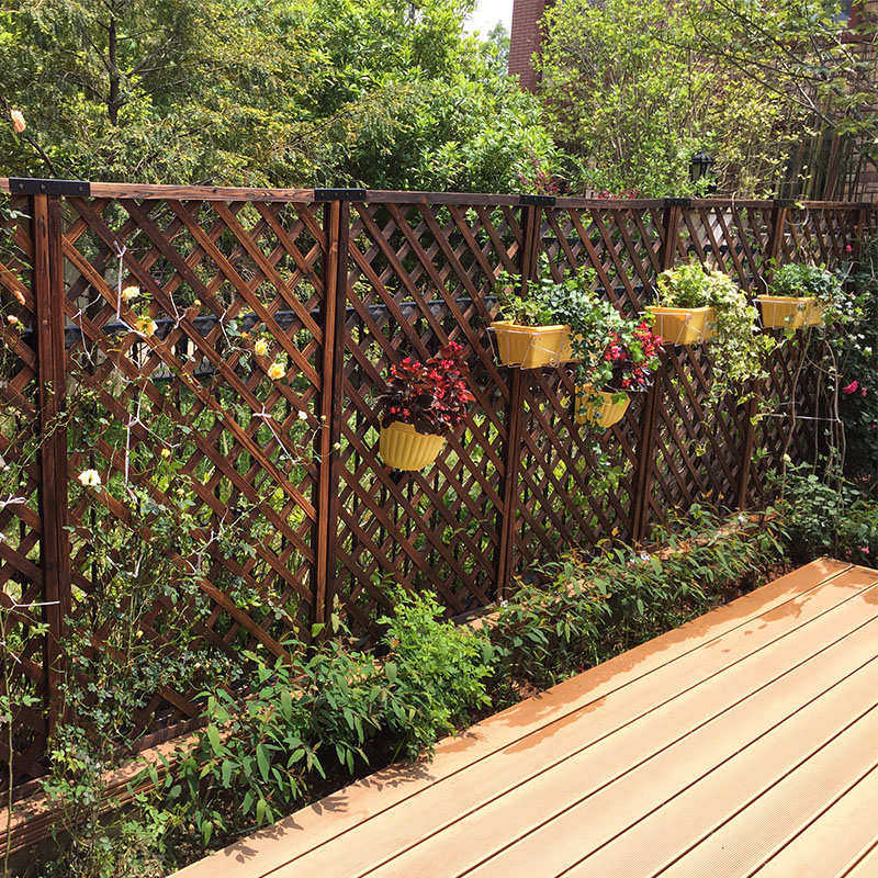 炭化木防腐木栅栏篱笆塑木围栏护栏庭院网格隔断爬藤花架室内户外