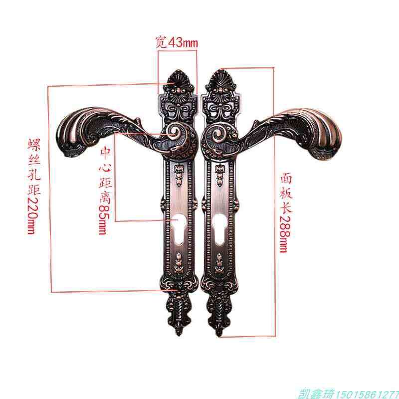 欧式庭院门门锁锁具铝艺门把手锁铁艺围墙古铜面板户外室外栅栏图片