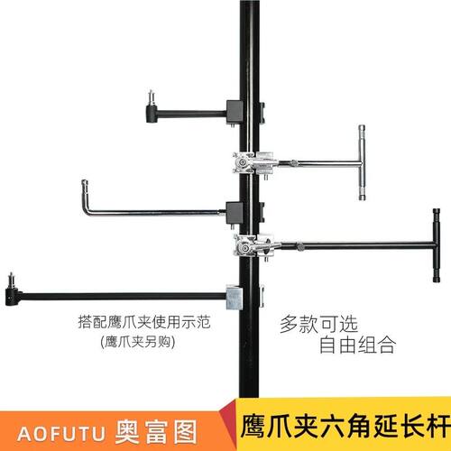 AOFUTU奥富图影棚摄影配件六角形延长杆鹰爪夹大力夹万用夹延伸臂