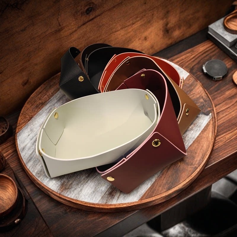 超纤皮革轻奢入户玄关钥匙首饰收纳盒茶几杂物高级感桌面托盘摆件