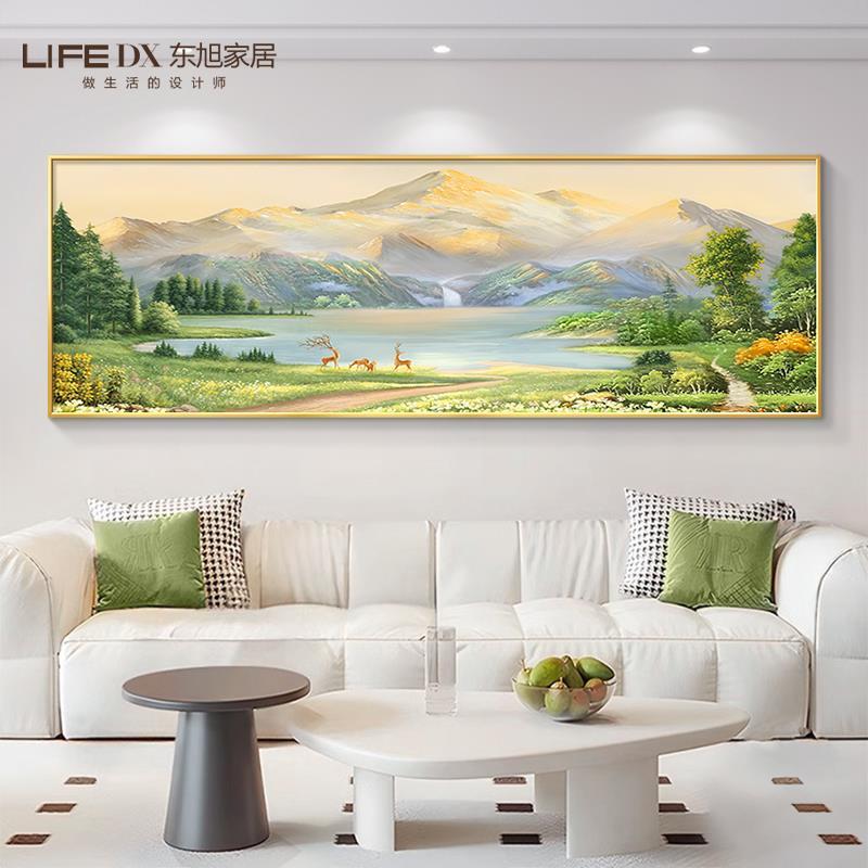 聚宝盆客厅装饰画2025新款沙发背景墙挂画风景山水画西墙聚财壁画