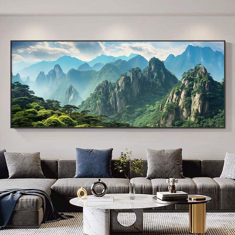 有山无水靠山客厅沙发风景挂画风水装饰办公室山水字画壁画背景画