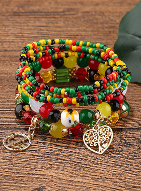 欧美热卖新款时尚波西米亚可爱吊坠手串多层串珠手链新款女式手饰