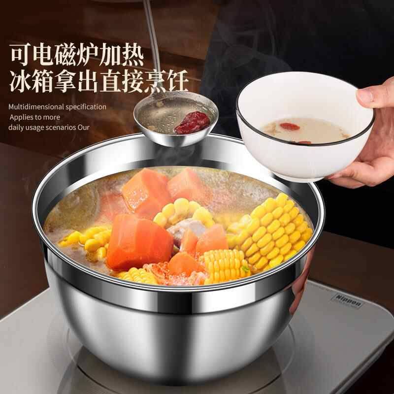 不锈钢保鲜盒食品盆带盖密封汤盆和面打蛋盆电磁炉加热冰箱专用碗