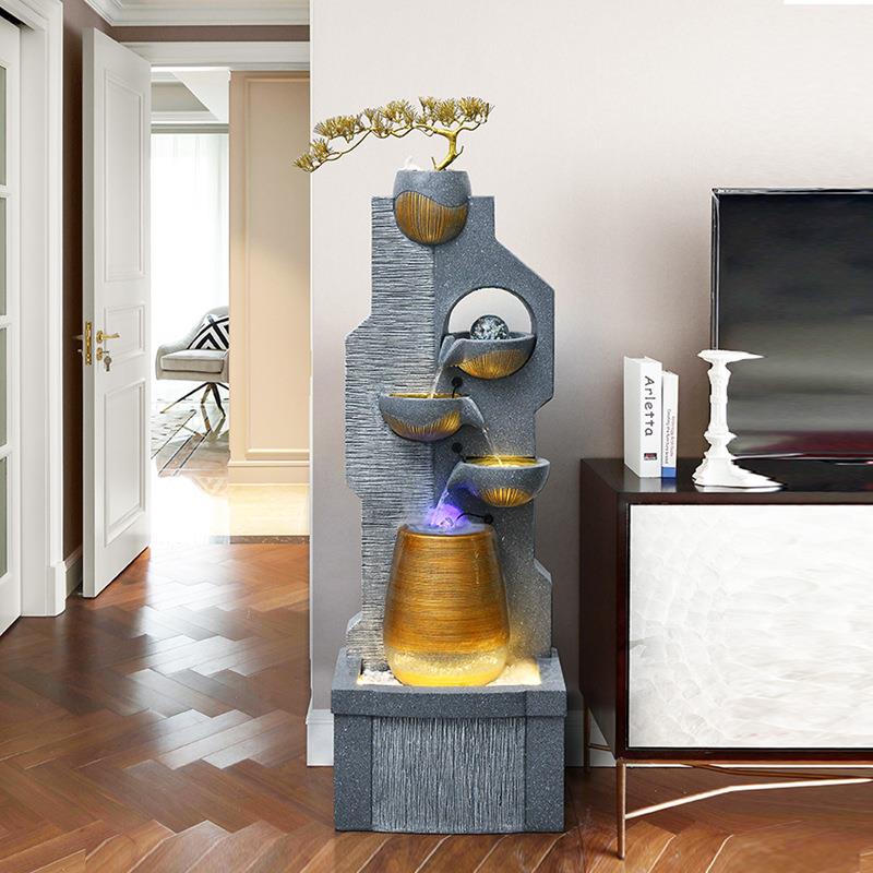 欧式流水喷泉客厅加湿器玄关落地摆件室内轻奢循环水景观装饰鱼缸