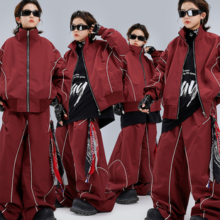 街舞儿童潮服红色元旦演出服男童嘻哈套装hiphop男孩酷帅表演服男