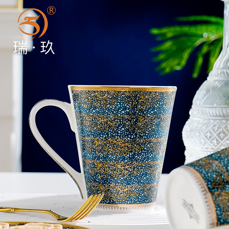 骨瓷轻奢家用描金马克杯礼盒送礼