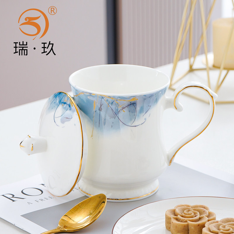 骨瓷办公杯马克杯家用轻奢茶杯商用陶瓷带盖主人杯水杯会议杯定制