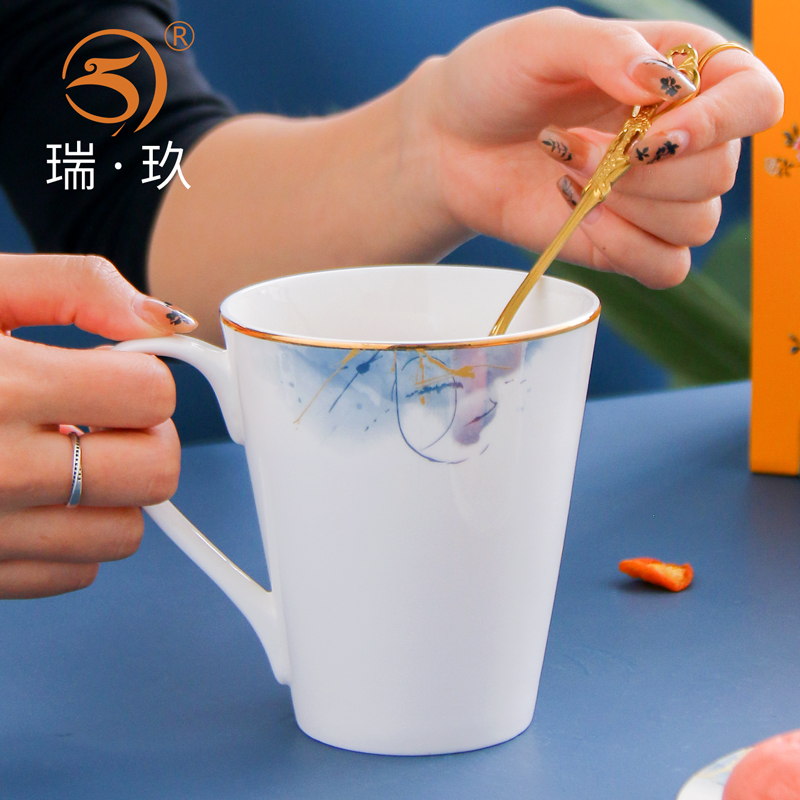骨瓷轻奢家用描金马克杯礼盒送礼