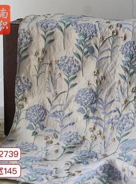 新款蓝色蒲公英金丝提花面料浮雕油画质感素雅立体提花布料现货