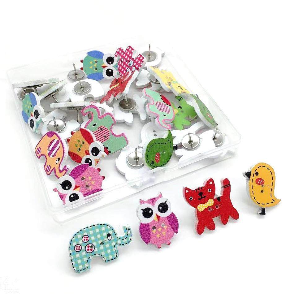 工厂直销 创意可爱办公文具 小鸟猫头鹰大象猫咪木质动物贴片图钉