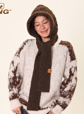 IIING 复古菱格学院风巴拉克拉法帽女冬季保暖帽子围巾一体针织帽