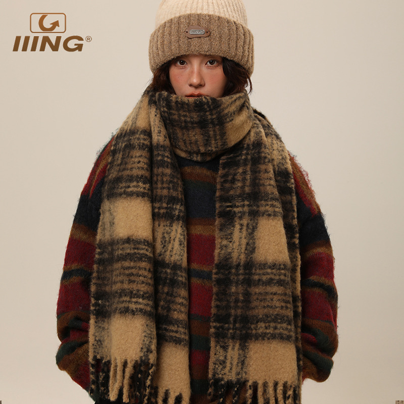 加厚保暖羊毛格子围巾