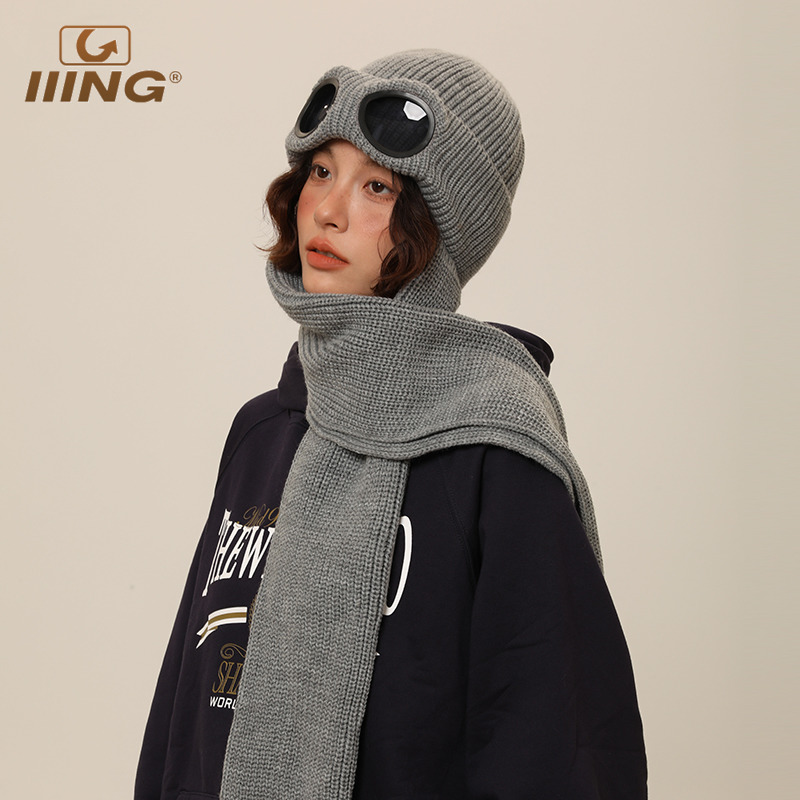 IIING飞行员针织帽帽子围巾一体