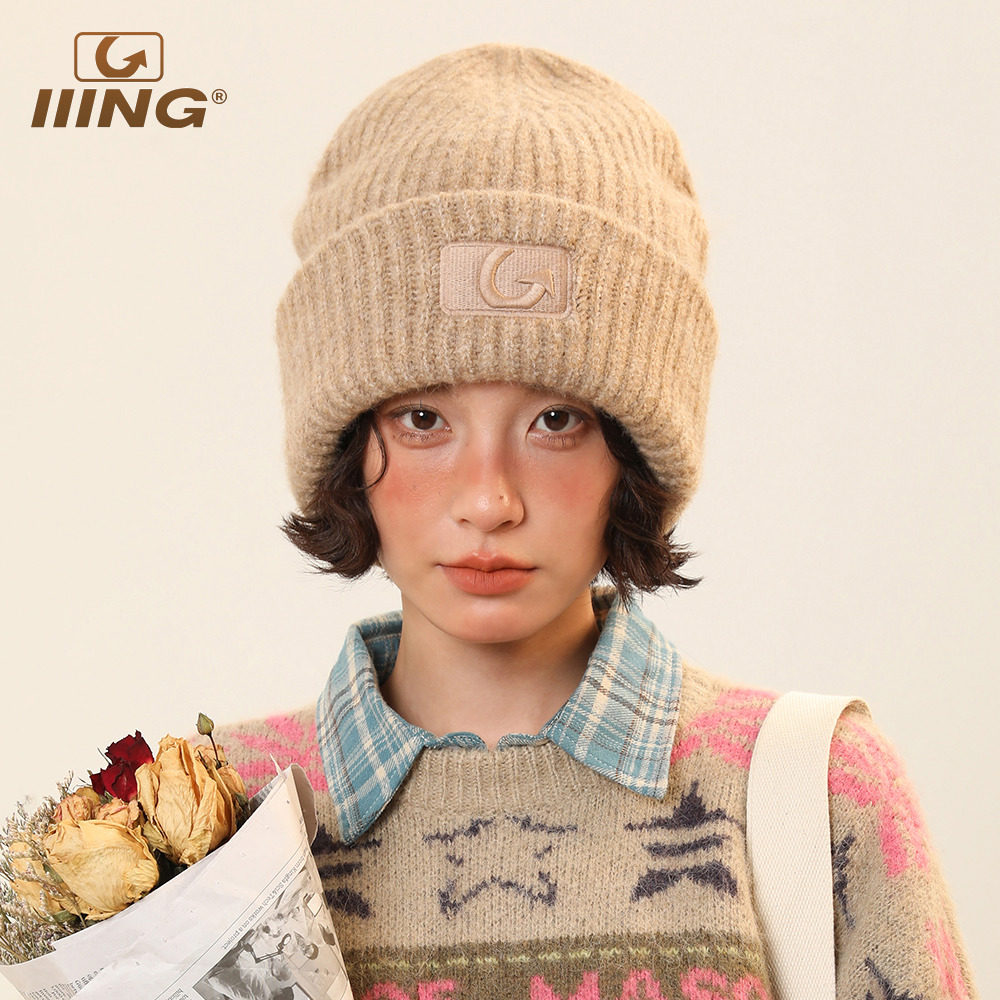IIING 秋冬加厚保暖含羊毛针织帽子女加大版型显脸小情侣毛线帽男