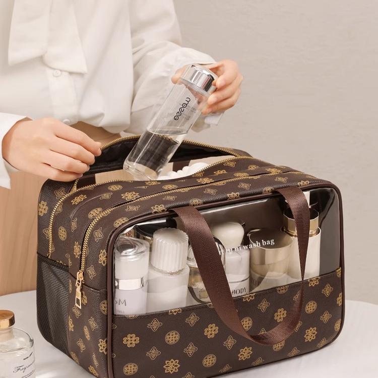 日本新款半透明化妆包女大容量便携式高端旅行手提洗漱品包收纳袋