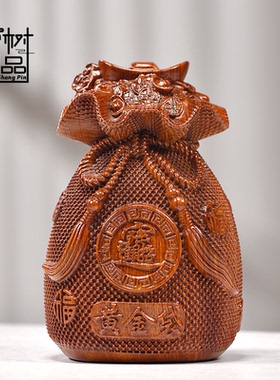 花梨木雕刻黄金袋摆件木头钱袋福袋饰品客厅实木质工艺礼品送礼物