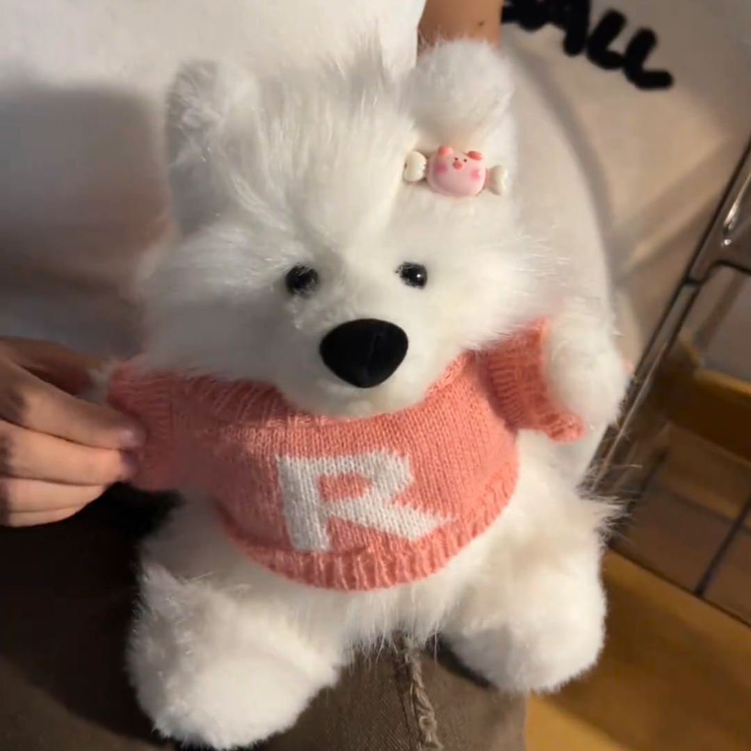 可录音说话的萨摩耶小狗玩偶diy材料包自制做狗狗修狗毛绒公仔