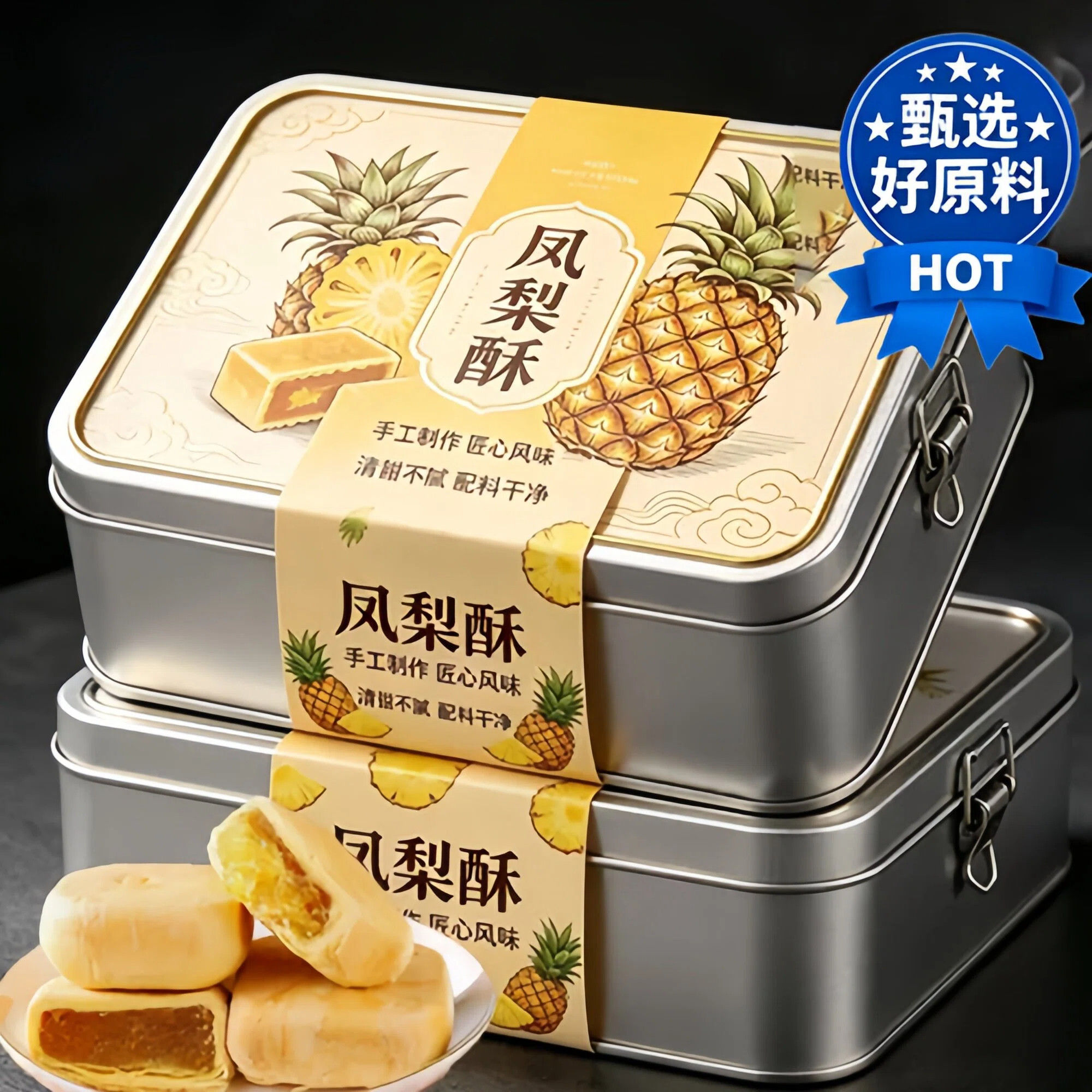 厦门特产凤梨酥铁盒子官方旗舰店0添无糖饱腹代餐老人糕点心零食