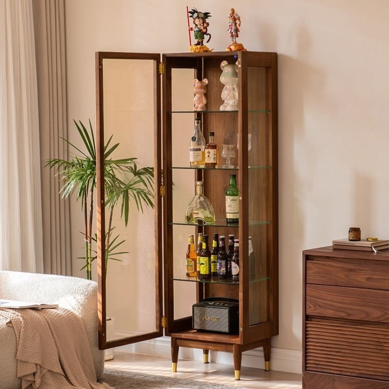 北美黑胡桃木玻璃展示柜实木酒柜透明模型柜靠墙手办柜子陈列柜子