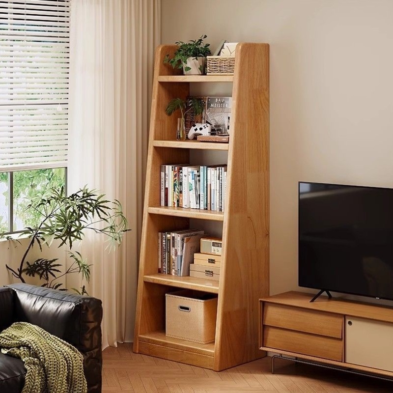 实木书架梯形置物架阶梯式置物架书房儿童书架落地客厅一体储物架