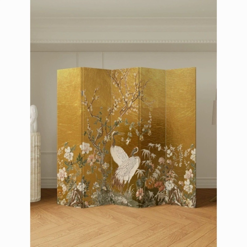新中式屏风隔断客厅仙鹤入户玄关折叠移动法式复古沙发背景墙折屏