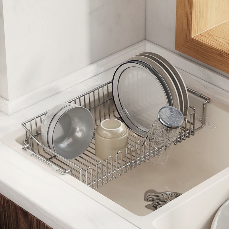 304不锈钢厨房水槽上方碗碟沥水架过滤网洗碗池洗菜盆伸缩碗盘架
