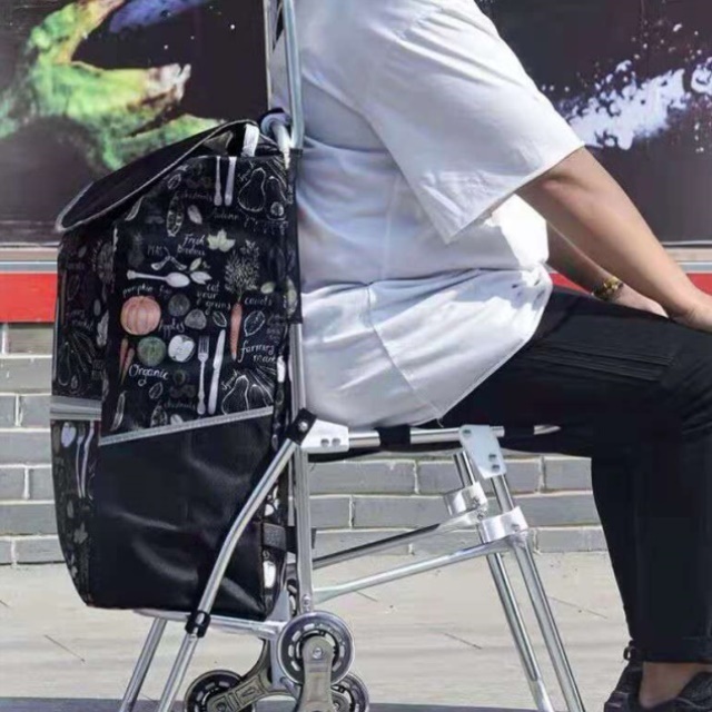 买菜车铝合金带凳子购物车家用老人带椅子手拉车拉杆车爬楼推车