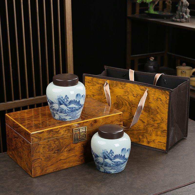 茶叶罐中式高档陶瓷木盒