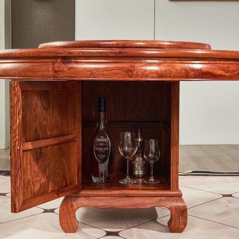 红木家具刺猬紫檀圆桌圆台中式餐桌花梨木饭桌素面仿古桌子家用